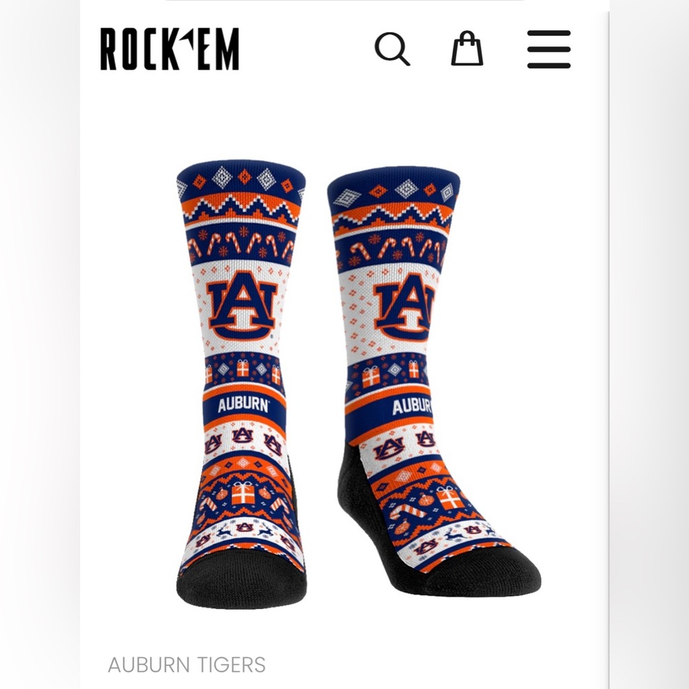 War Eagle. Auburn Tigers holiday socks by Rockemsockes. L/XL,